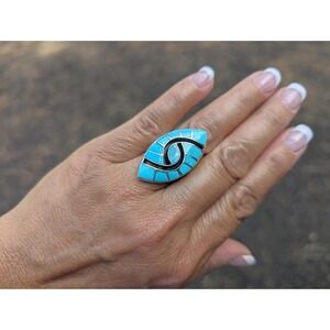 Native American Zuni‎ Hummingbird Ring Kingman Turquoise Jewelry Sz 8.75US**